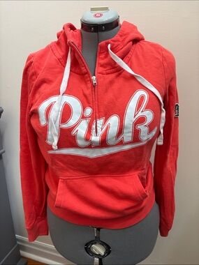 PINK Victoria's Secret Coral Zip Front Hoodie with White Logo